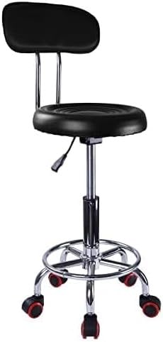 BREEZENEST Salon Stool — Adjustable Stool | PU Leather Office Stool with Backrest, Height-Adjustable Hydraulic 50–63 cm, Stainless Steel Base, Rolling Mobility for Beauty (Black)