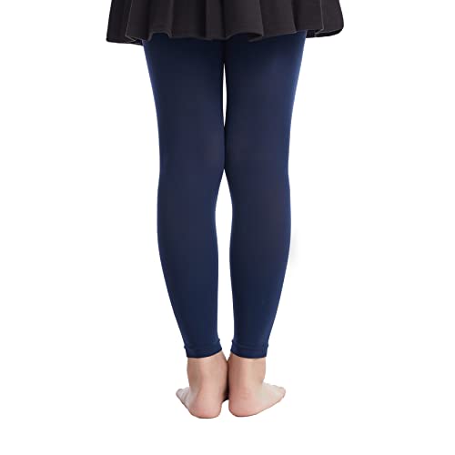Frola Girls' Opaque Footless Tights Ultra Soft Solid Colored Dance Tights(9-11,Navy Blue) #TOP2