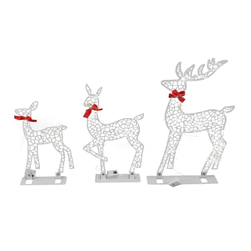 Syrisora ​​3 Pçs Iluminado Decoração de Natal Cervos Casa Luz Branca Quente Ferro Led Rena Família C