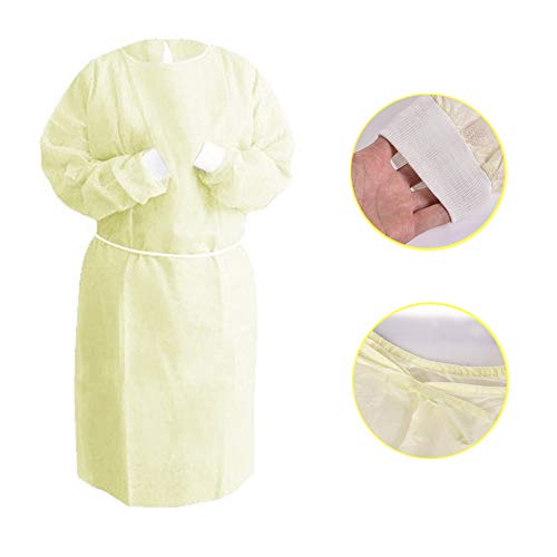 10 Pack Universal Isolation Gown with Elastic Wrists,Adults Disposable Gown Coverall,Indoor Outdoor Safety Personal Coveralls - Yellow