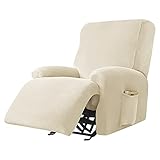 PENDEJATO Stretch Recliner Covers, 4-Piece Ultra Soft Velvet Recliner Chair Slipcover Single Seat Co