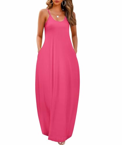 Image of Wolddress Womens Maxi Dress with Pockets 2026 Casual Strap Plus Size Loose Plain Long Office Summer Beach Travel Dresses S-5X