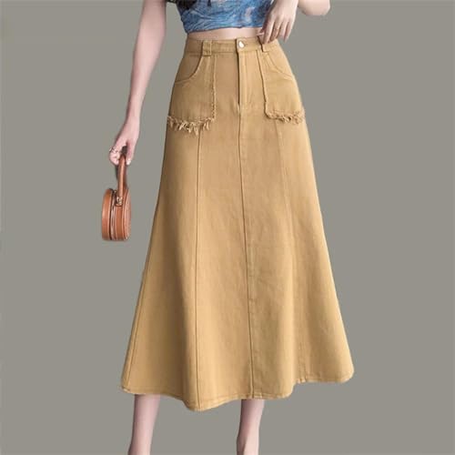 Generic Women's Retro High Waist Denim Skirt Classic Washed Fishtail Denim Skirt Women's Casual A-Line Midi Skirt2