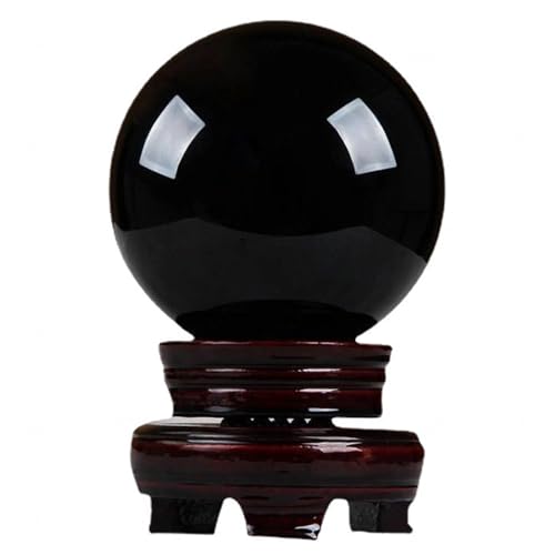 Black Obsidian Crystal Ball with Stand Crystal Sphere Balls for Witchcraft and Decorative Balls,Black-3cm