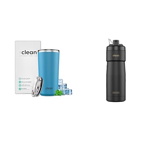 The Clean Hydration Co Insulated Coffee Tumbler (20 Oz, Aqua) + Insulated Bike Water Bottle (Black, Sport 20) Cover