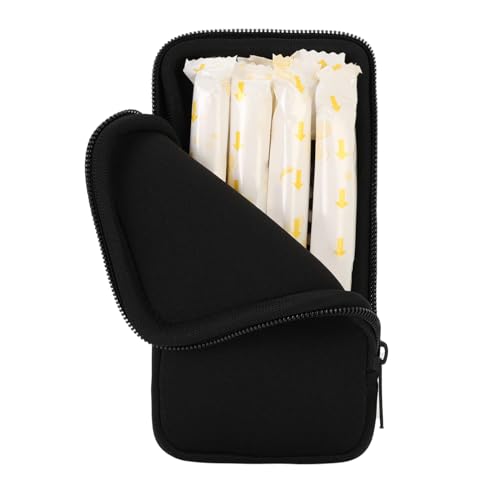 Image of Tampon Storage Bag, Neoprene Tampon Organizer Case with Zipper Small Pouch for Feminine Products Portable Period Bags for Women,Ladies (Black)
