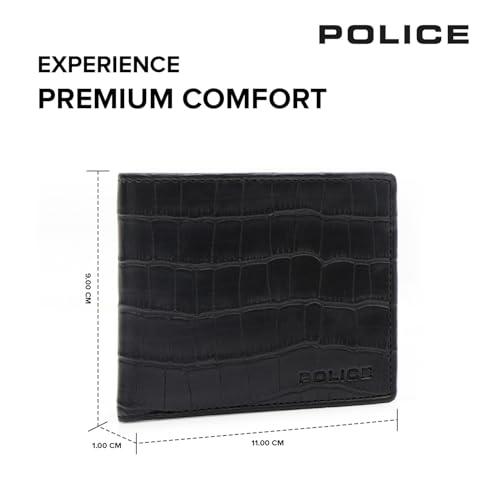 Image of Police Men's Premium Croco Liten Pt Slim Leather Wallet | Slim Wallet with Luxury Finish | Stylish Everyday Wallet for Men | Black