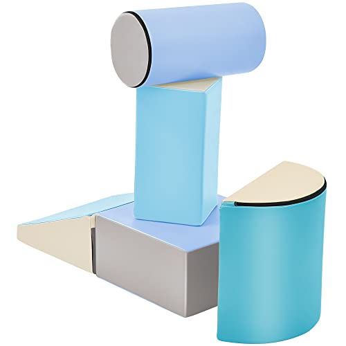 Vossfamul Toddler Indoor Climb and Crawl Activity Playset, 5-Piece Foam Climbing Blocks with Slide Ramp, Safe Indoor Play Gym Equipment for Kids Crawling and Sliding