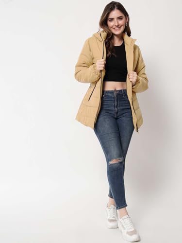 Image of KOTTY Women's Full Sleeve Zipper Fur Hooded Neck Puffer Jacket