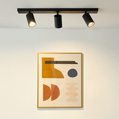 KOSILUM - Plafoniera nera a tre proiettori - Renzo - Luce bianca calda illuminazione soggiorno camera da letto cucina corridoio - 3 x max 13 W - GU10 - IP20