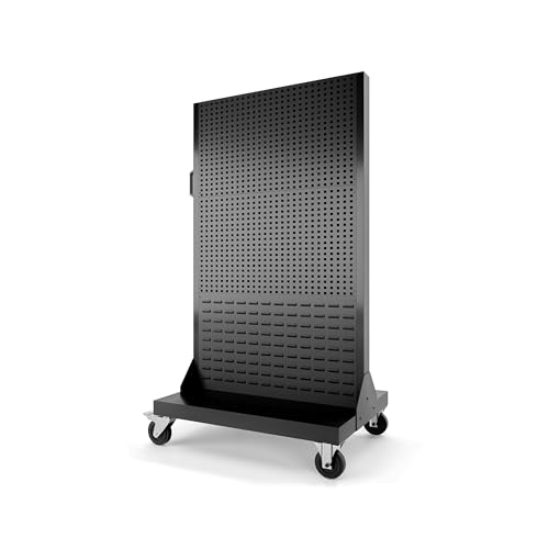 Jan Nowak Werkzeugwagen Werkzeugwand mit Lochwand Werkstattwagen Metall Bequemer Griff 4 Rollen Pulverbeschichtet 155,5 cm x 96,5 cm x 61 cm (Schwarz)