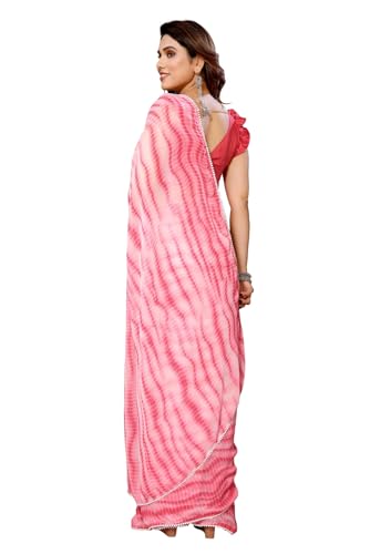 Image of ROOP SUNDARI SAREES Readymade Pleated Pre Drape Stitched Floral Printed Georgette Saree For Women's With Lace Border & Blouse(Ready To Wear One Minute)