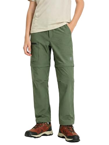 CALBOUNT Jungen 2-in-1 Zip Off Outdoorhose Leichte Sommer Wasserdicht Trekkinghose für Wandern Grün 160