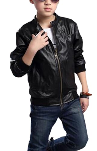 Boys Girls Stand Collar Leather Jackets Outerwear Kids Zipper Motorcycle PU Leather Coats Aged 3-124