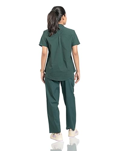 Image of Flexi Women Medical Scrub Set | 5 Pockets | Cotton Lycra Doctor Scrubs | Y-Neck Top | Straight Pants | Hospital Uniform for Doctors & Nurses