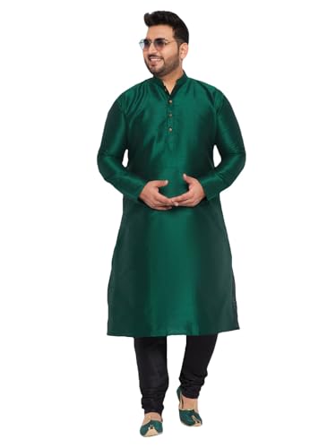 Image of Vastramay Plus Men's White Silk Blend Kurta Pyjama Set VPLUSMKWH001nPBL 44 | Independence Day