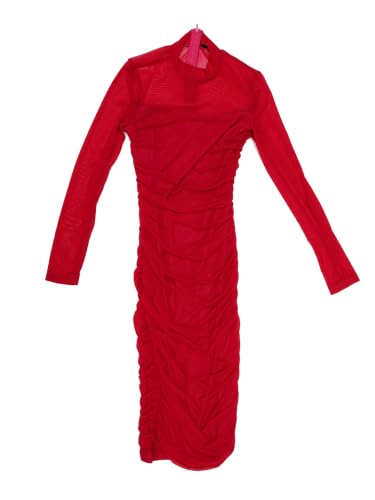 Image of Allegra K Mesh Dress for Women Long Sleeve Mock Neck Ruched Bodycon Dresses | Ruched, Lightweight Stretchy Mesh Sheer, Evening, Cocktail, Party Club