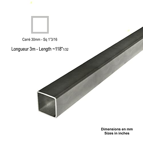Tube Carré Acier 30x30 Mm - Épaisseur 2 Ou 3 Mm, Longueur Sur Mesure (100 à 300 Cm) - S235 Brut