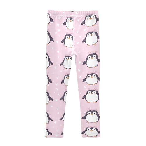 Wusikd Cute Penguins Girls' Leggings Toddler Doodles Bows Pink Kids Yoga Pants Dance Active Tights 4T2