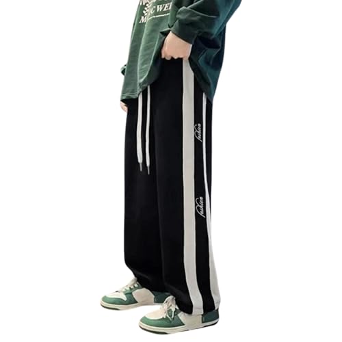 Image of MiraMichi Men's Black Trackpants with Sleek White Stripes - Sporty and Modern Casual Workout Pants