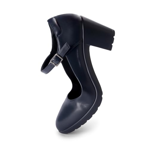 Image of Cusolemore Navy Blue Heels with Arch Support, Mary Jane Shoes, Comfortable Pumps with Chunky Heel, Block Heel Dress Shoes Size 8.5