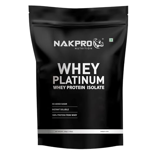 NAKPRO Platinum Whey Protein Isolate 500g Strawberry | 28g Protein, 6.4g BCAA | Trustified Certified 100% Authentic Supplement Powder & No Adulteration | Low Carbs, Fast Absorbing Whey Protein Powder