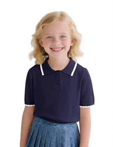 Image of Girls Short Sleeve Polo Shirt V Neck Button Down Shirts Summer Knit School Uniform Crop Tops