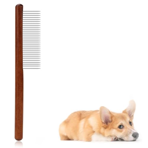 Image of Emily Pets Grooming Comb for Dogs & Cats | Wooden Handle | Flea & Lice Remover | Detangler for Long & Short Hair | Pet Hair Comb for Small & Medium Pets (Medium)