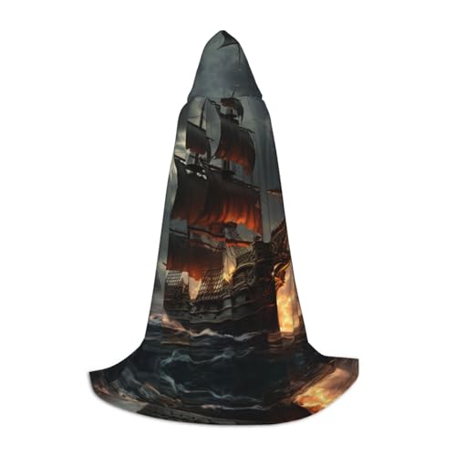 EUIYCBA Capa con capucha para Halloween, velero pirata, túnica de mago, capa con capucha, disfraz de cosplay