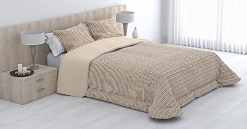 Mercatienda Edredón Nórdico Borreguillo Cama/Sherpa de Color y Sedalina Tacto melocotón. Edredón de Invierno Modelo New Cut Stripe Color Beis Tacto Suave, calientito (Cama 150 cm)