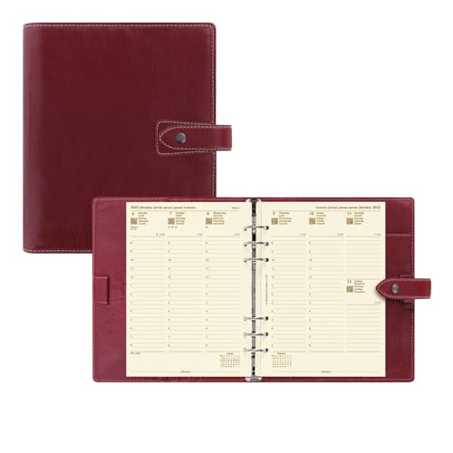 Filofax Malden Organizer, A5 Size, Burgundy - Tactile, Full-Grain Buffalo Leather, Six Rings, Cotton Cream Week-to-View Calendar Diary, Multilingual, 2025 (C021703-25)