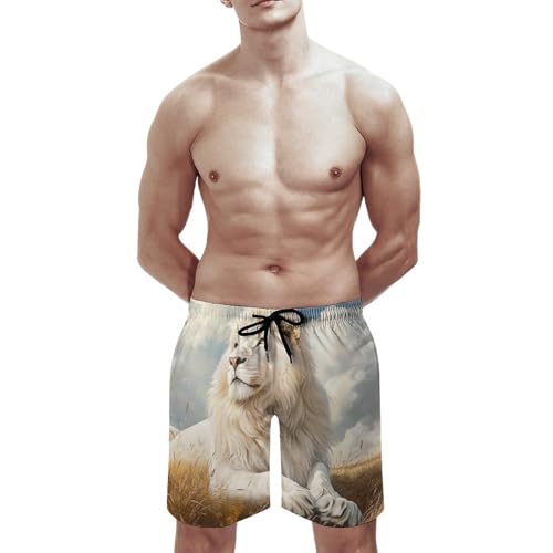 Majestic Lion Animal Men's Swim Trunks Quick Dry Board Shorts Hawaiian Beach Shorts With Pocket3