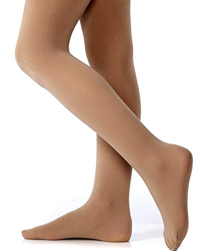 Monvecle Girls' Winter Fleece Lined Thick Warm Stretchy Footed Tights (4-6 Years, Fleece Beige)