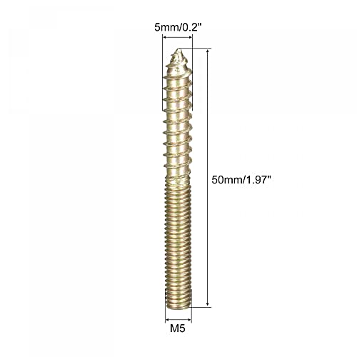 Image of uxcell M5x50mm Hanger Bolts, 20pcs Double Ended Thread Dowel Screws for Wood Furniture