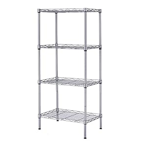 SINGAYE 4 Tier Shelf Adjustable Storage Shelf,350LBS Load Capacity,Metal Storage Rack,Silver,17.32”L X 11.41”W X43.3” H