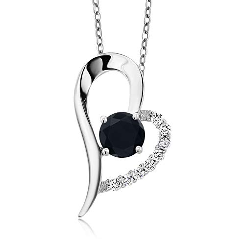 Gem Stone King 925 Sterling Silver Black Onyx Pendant Necklace For Women (0.92 Ct Round Gemstone Birthstone with 18 Inch Chain)