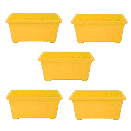 Image of Bianco Rectangular Plastic Pots for Plants, Jupiter Flower Pots for Home, Window Display, Garden (35 x 18.5 x 15 cm) (Yellow) (Pack of 5)