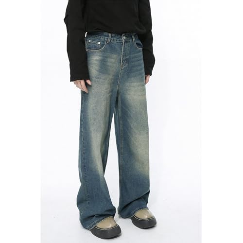 Men's Loose Hip Hop Jeans Straight Retro Relaxed Fit Denim Pants Classic Vintage Plain Washed Baggy Jean3