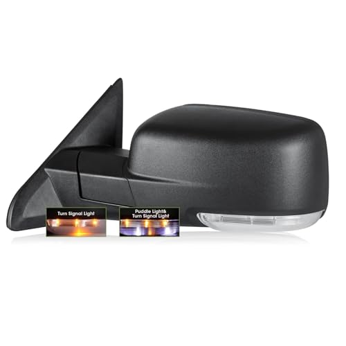 SIZIOM Driver Side Mirror for 2009-2018 Ram 1500 2010-2018 Ram 2500 3500 2019-2024 1500 Classic Tow Mirror Power Heated Turn Signal Puddle Light Manual Folding-Left (Textured Black)