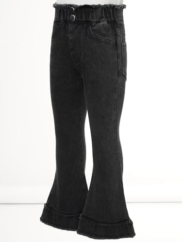 TiaoBug Kids Girls Flared Leg Jeans Raw Hem Elastic Waist Denim Trousers Denim Bell Bottom Pants Casual Jeggings4