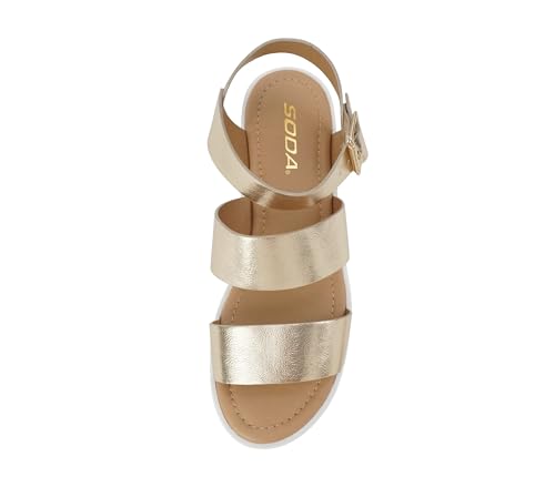 Image of Soda ACCOUNT ~ Women Open Toe Two Bands Lug sole Fashion Block Heel Sandals with Adjustable Ankle Strap