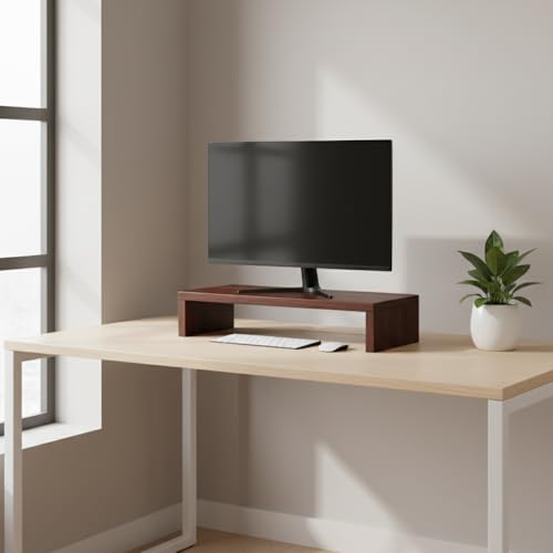 Image of flux Monitor Stand Wooden | Monitor Stand Riser | PC Stand For Desktop Table | , Non Slip, Material: Particle Board Wooden Walnut Brown
