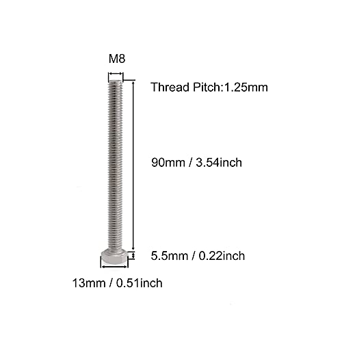 Tornillo de cabeza hexagonal M8-1,25 x 90 mm, pernos de acero inoxidable 304 totalmente roscados 2