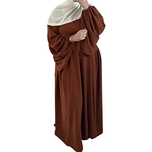 Robe musulmane jilbab unie café en coupe ample abaya de prière