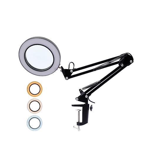 NEW FLASH Lampe Loupe LED, Lampe de Bureau Loupe 5X avec Pince, 3 Modes de Couleur et 10 Dimmable...