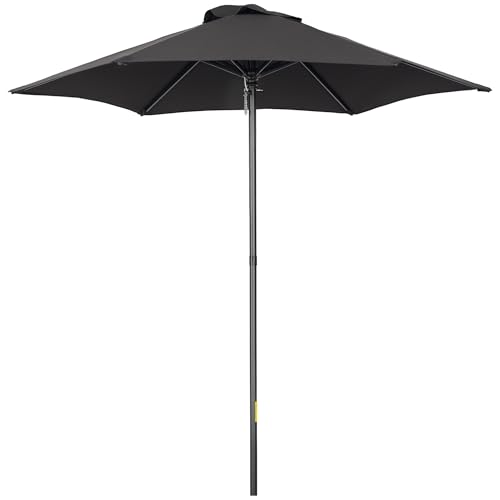 Outsunny 2m Garden Parasol Umbrella, Outdoor Sun Shade with 6 Sturdy Ribs for Balcony, Bench, Garden, Black