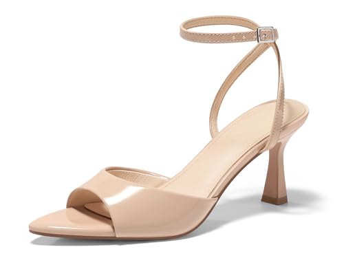 Image of Coutgo Womens Kitten Heels Sandals Pointed Open Toe Ankle Buckle Strap Summer Dress Shoes