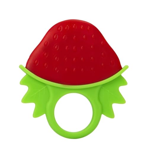 Image of Infantso Non-Toxic Food-Grade Soft Silicone Baby Teether, BPA-Free for Pain-Relief Easy Teething, Teether for 2+ Months Babies (Strawberry)