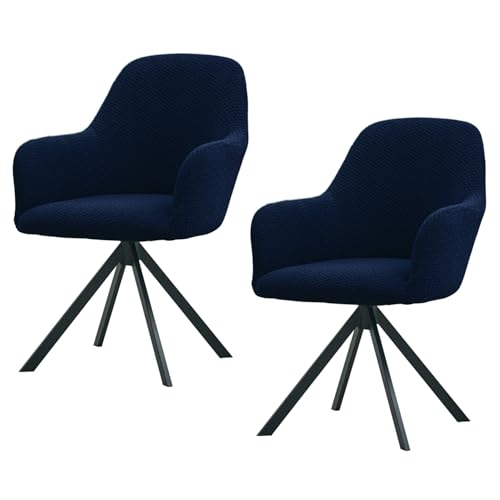 Image of HOKIPO Premium Jacquard Swivel Dining Chair Cover, Pack of 2, Navy Blue (AR-5356-NBL*2)