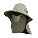DONGKER Sonnenschutzhut, Wasserdicht Sonnenhut mit Nackenschutz, Unisex Atmungsaktiv Wanderhut mit breiter Krempe und Mesh-Belüftungsöffnungen für Sommer, Outdoor, Wandern, Angeln